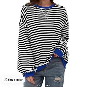 Viral TikTok Striped Black and White Sweater with Blue Accents Size Small NWT